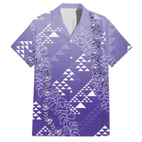Hawaii Lavender Kapa Family Matching Off Shoulder Short Dress and Hawaiian Shirt Vintage 'Ohe Kāpala Motifs Mix Plumeria Leis LT7 Dad's Shirt - Short Sleeve Lavender - Polynesian Pride