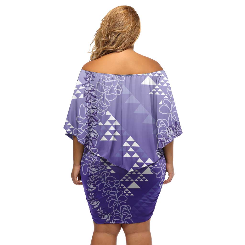 Hawaii Lavender Kapa Family Matching Off Shoulder Short Dress and Hawaiian Shirt Vintage 'Ohe Kāpala Motifs Mix Plumeria Leis LT7 - Polynesian Pride
