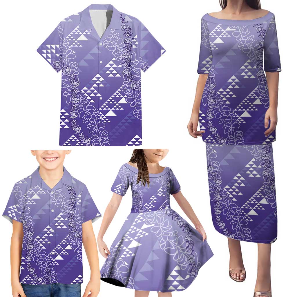 Hawaii Lavender Kapa Family Matching Puletasi and Hawaiian Shirt Vintage 'Ohe Kāpala Motifs Mix Plumeria Leis LT7 - Polynesian Pride