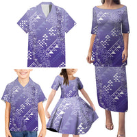 Hawaii Lavender Kapa Family Matching Puletasi and Hawaiian Shirt Vintage 'Ohe Kāpala Motifs Mix Plumeria Leis LT7 - Polynesian Pride