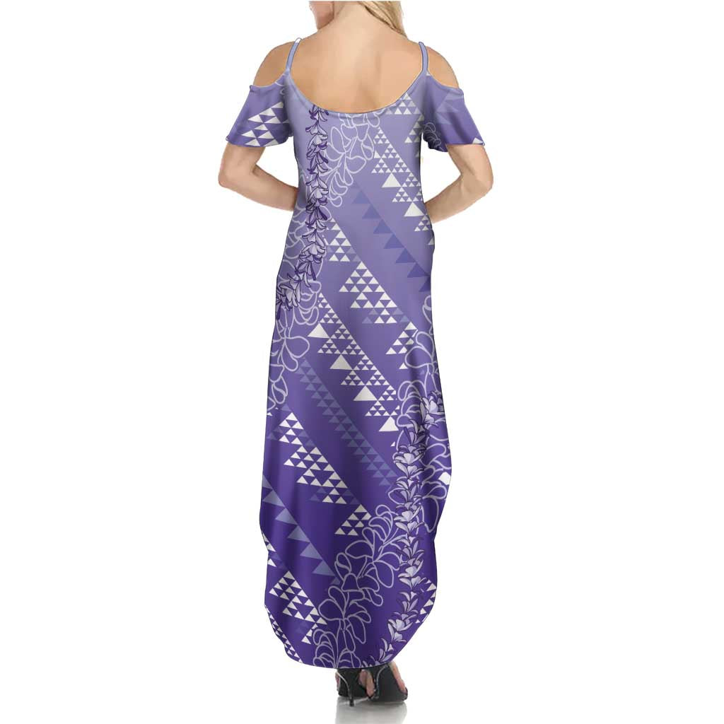 Hawaii Lavender Kapa Family Matching Summer Maxi Dress and Hawaiian Shirt Vintage 'Ohe Kāpala Motifs Mix Plumeria Leis LT7 - Polynesian Pride