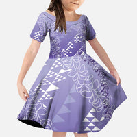 Hawaii Lavender Kapa Family Matching Tank Maxi Dress and Hawaiian Shirt Vintage 'Ohe Kāpala Motifs Mix Plumeria Leis LT7 Daughter's Dress Lavender - Polynesian Pride