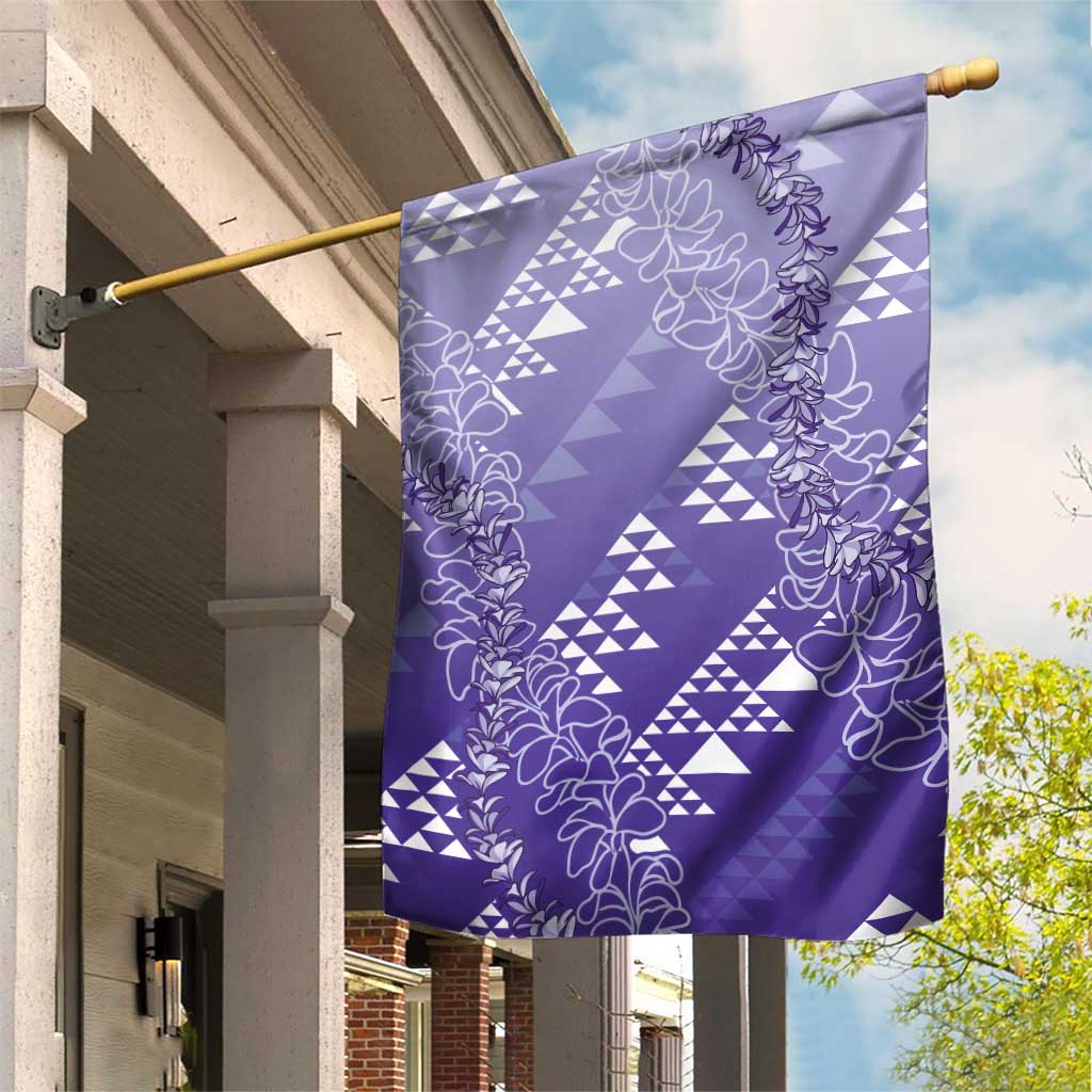 Hawaii Lavender Kapa Garden Flag Vintage 'Ohe Kāpala Motifs Mix Plumeria Leis LT7 House Flag Lavender - Polynesian Pride