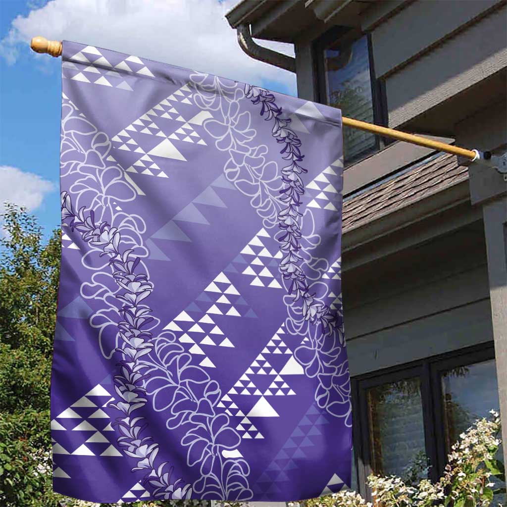 Hawaii Lavender Kapa Garden Flag Vintage 'Ohe Kāpala Motifs Mix Plumeria Leis LT7 - Polynesian Pride