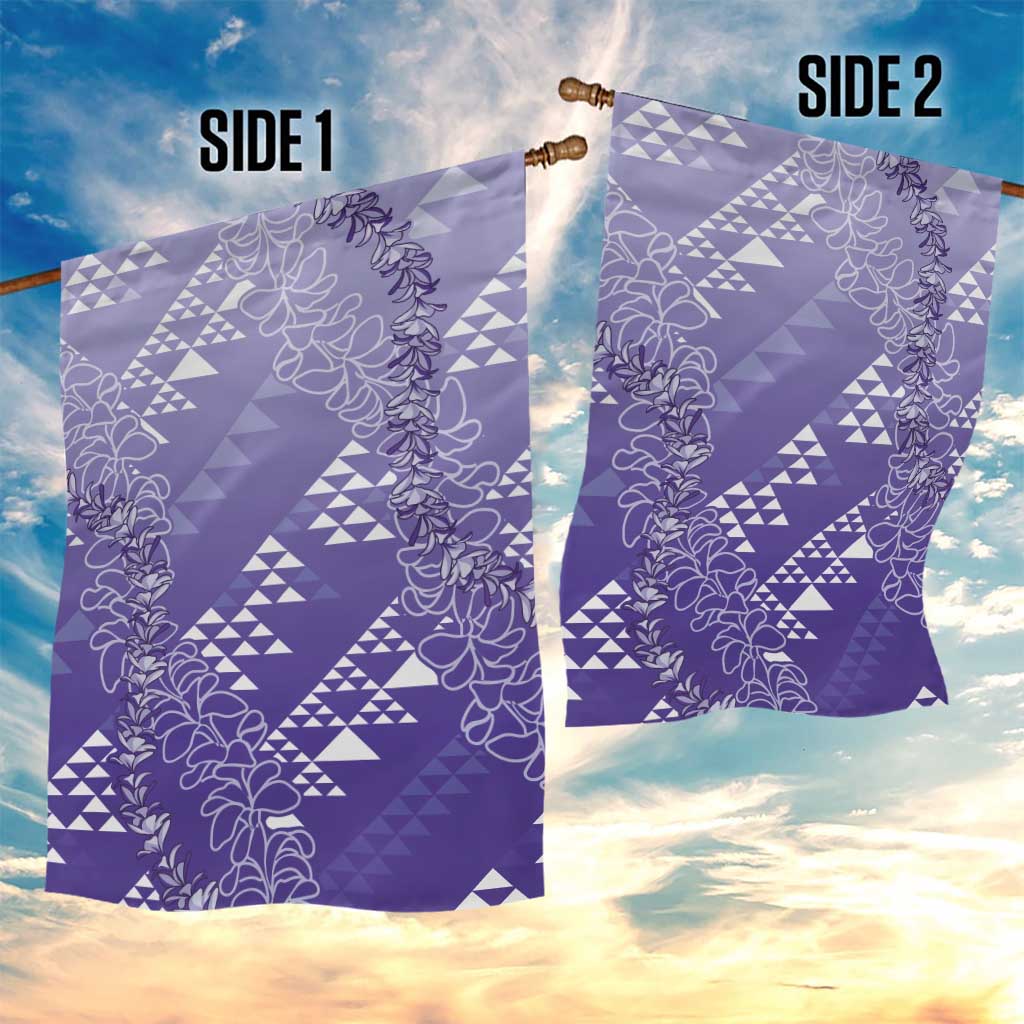 Hawaii Lavender Kapa Garden Flag Vintage 'Ohe Kāpala Motifs Mix Plumeria Leis LT7 - Polynesian Pride