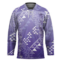 Hawaii Lavender Kapa Hockey Jersey Vintage 'Ohe Kāpala Motifs Mix Plumeria Leis LT7 Unisex Lavender - Polynesian Pride