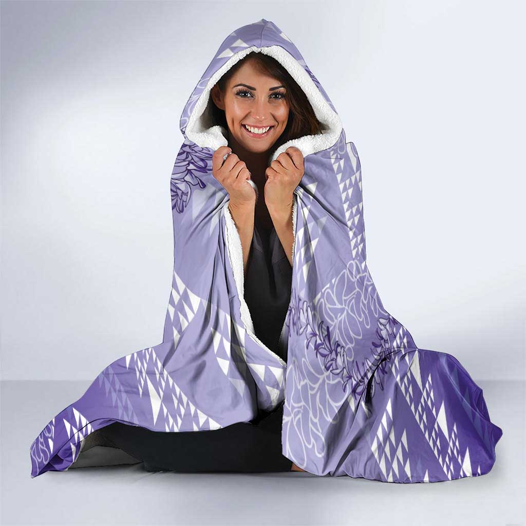 Hawaii Lavender Kapa Hooded Blanket Vintage 'Ohe Kāpala Motifs Mix Plumeria Leis LT7 - Polynesian Pride