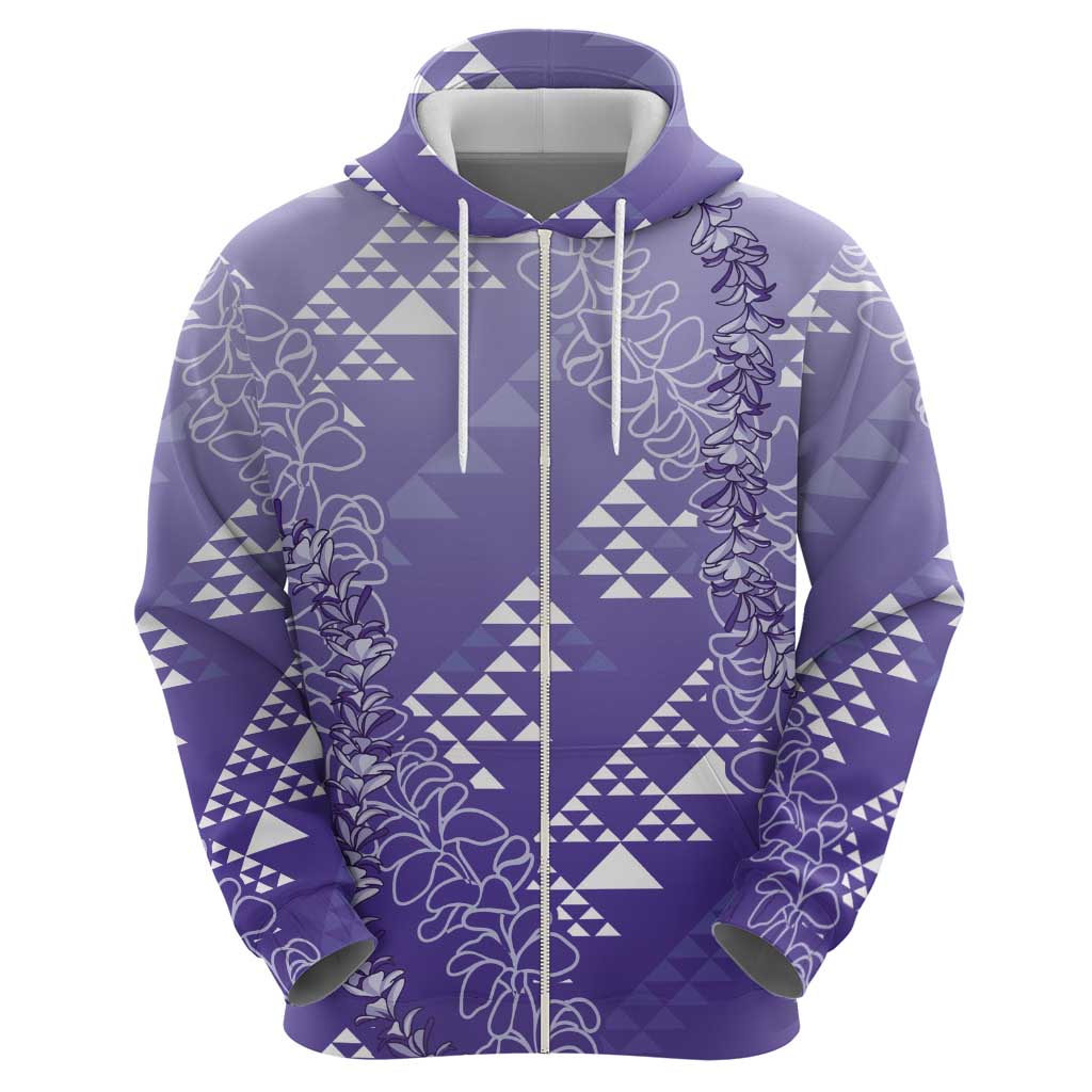 Hawaii Lavender Kapa Hoodie Vintage 'Ohe Kāpala Motifs Mix Plumeria Leis