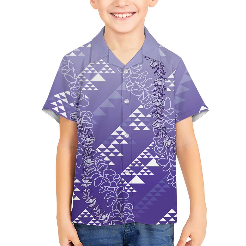 Hawaii Lavender Kapa Kid Hawaiian Shirt Vintage 'Ohe Kāpala Motifs Mix Plumeria Leis LT7 Kid Lavender - Polynesian Pride
