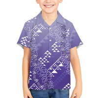 Hawaii Lavender Kapa Kid Hawaiian Shirt Vintage 'Ohe Kāpala Motifs Mix Plumeria Leis LT7 Kid Lavender - Polynesian Pride