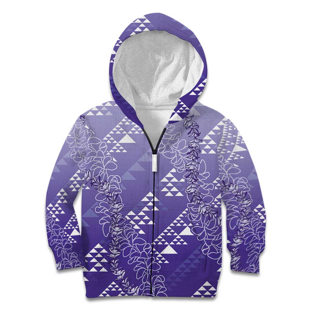 Hawaii Lavender Kapa Kid Hoodie Vintage 'Ohe Kāpala Motifs Mix Plumeria Leis LT7 Zip Hoodie Lavender - Polynesian Pride