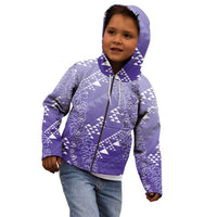 Hawaii Lavender Kapa Kid Hoodie Vintage 'Ohe Kāpala Motifs Mix Plumeria Leis LT7 - Polynesian Pride