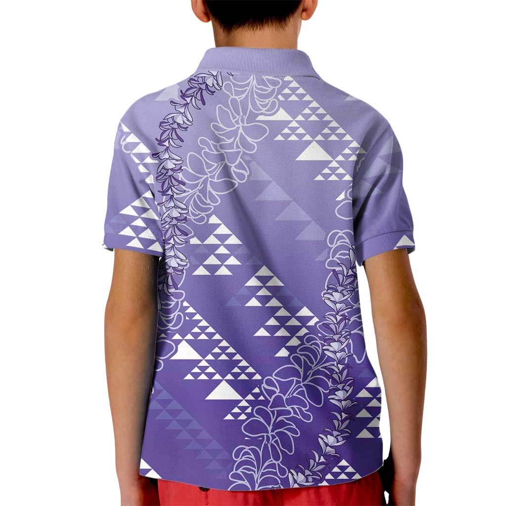 Hawaii Lavender Kapa Kid Polo Shirt Vintage 'Ohe Kāpala Motifs Mix Plumeria Leis