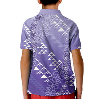 Hawaii Lavender Kapa Kid Polo Shirt Vintage 'Ohe Kāpala Motifs Mix Plumeria Leis