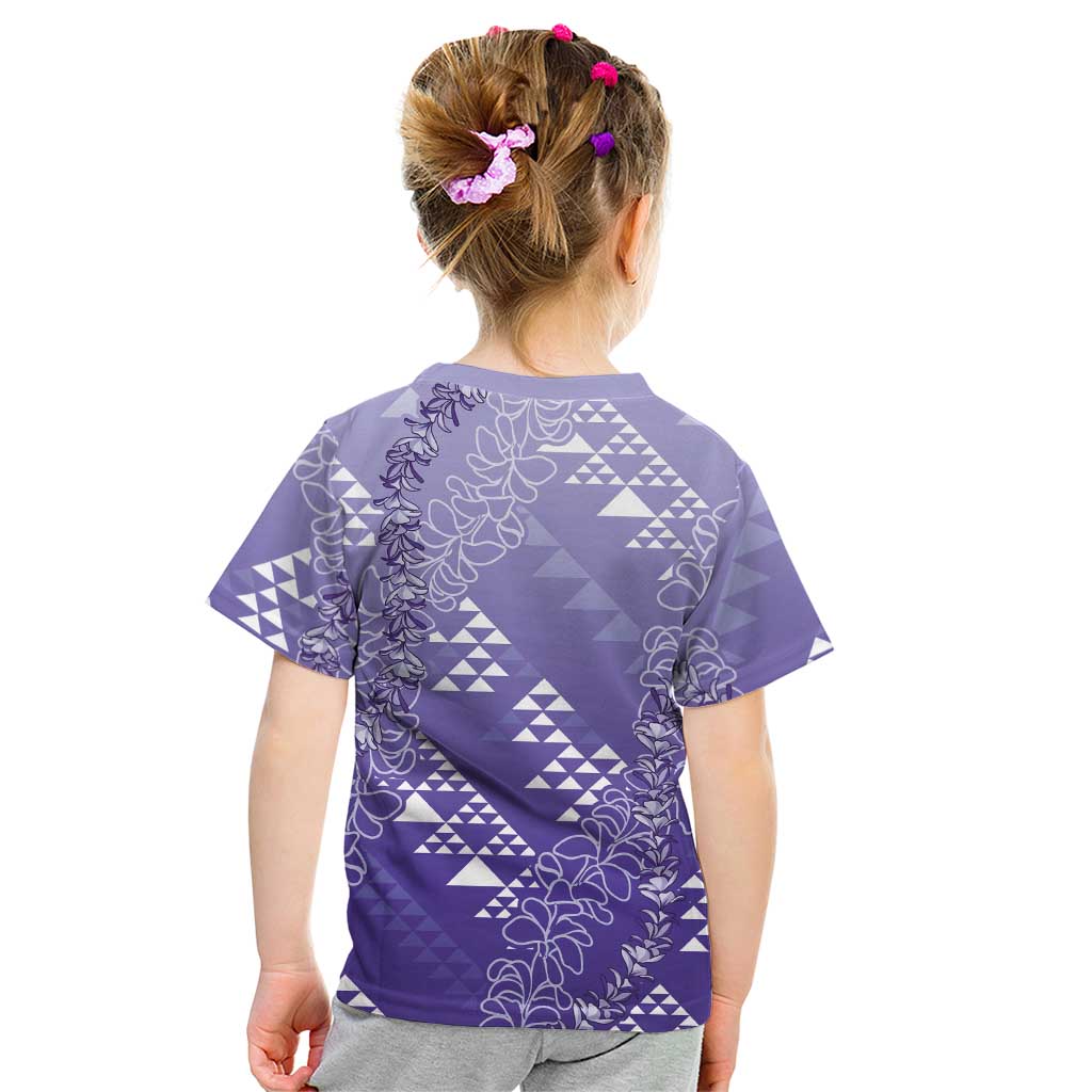 Hawaii Lavender Kapa Kid T Shirt Vintage 'Ohe Kāpala Motifs Mix Plumeria Leis