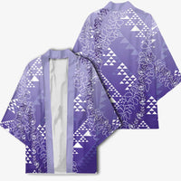 Hawaii Lavender Kapa Kimono Vintage 'Ohe Kāpala Motifs Mix Plumeria Leis