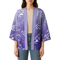 Hawaii Lavender Kapa Kimono Vintage 'Ohe Kāpala Motifs Mix Plumeria Leis