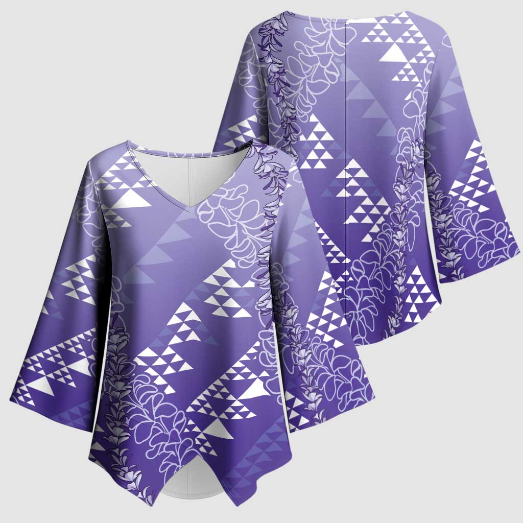 Hawaii Lavender Kapa Kimono Sleeve Blouse Vintage 'Ohe Kāpala Motifs Mix Plumeria Leis LT7 - Polynesian Pride