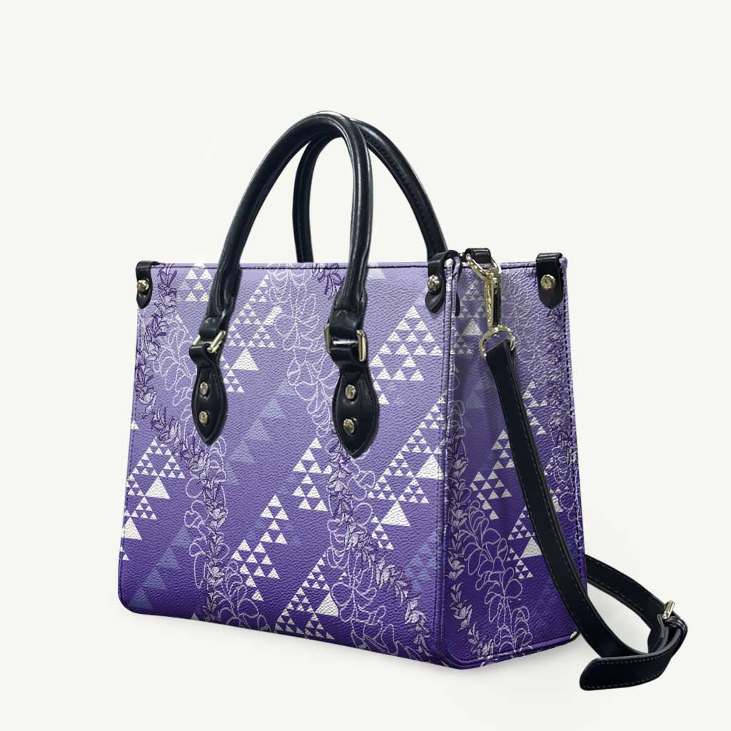 Hawaii Lavender Kapa Leather Bag Vintage 'Ohe Kāpala Motifs Mix Plumeria Leis LT7 Lavender - Polynesian Pride