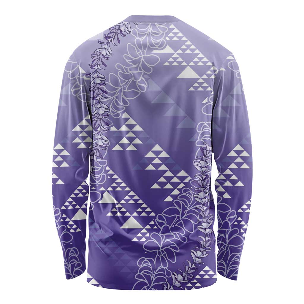Hawaii Lavender Kapa Long Sleeve Shirt Vintage 'Ohe Kāpala Motifs Mix Plumeria Leis LT7 - Polynesian Pride