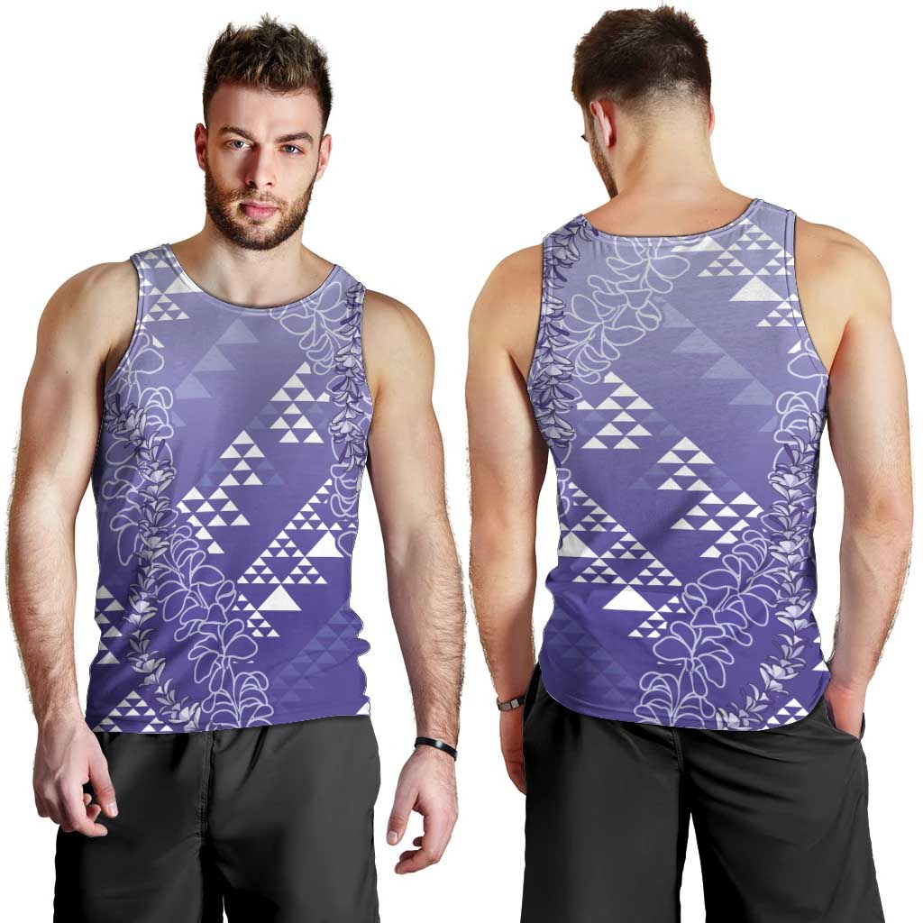 Hawaii Lavender Kapa Men Tank Top Vintage 'Ohe Kāpala Motifs Mix Plumeria Leis LT7 - Polynesian Pride