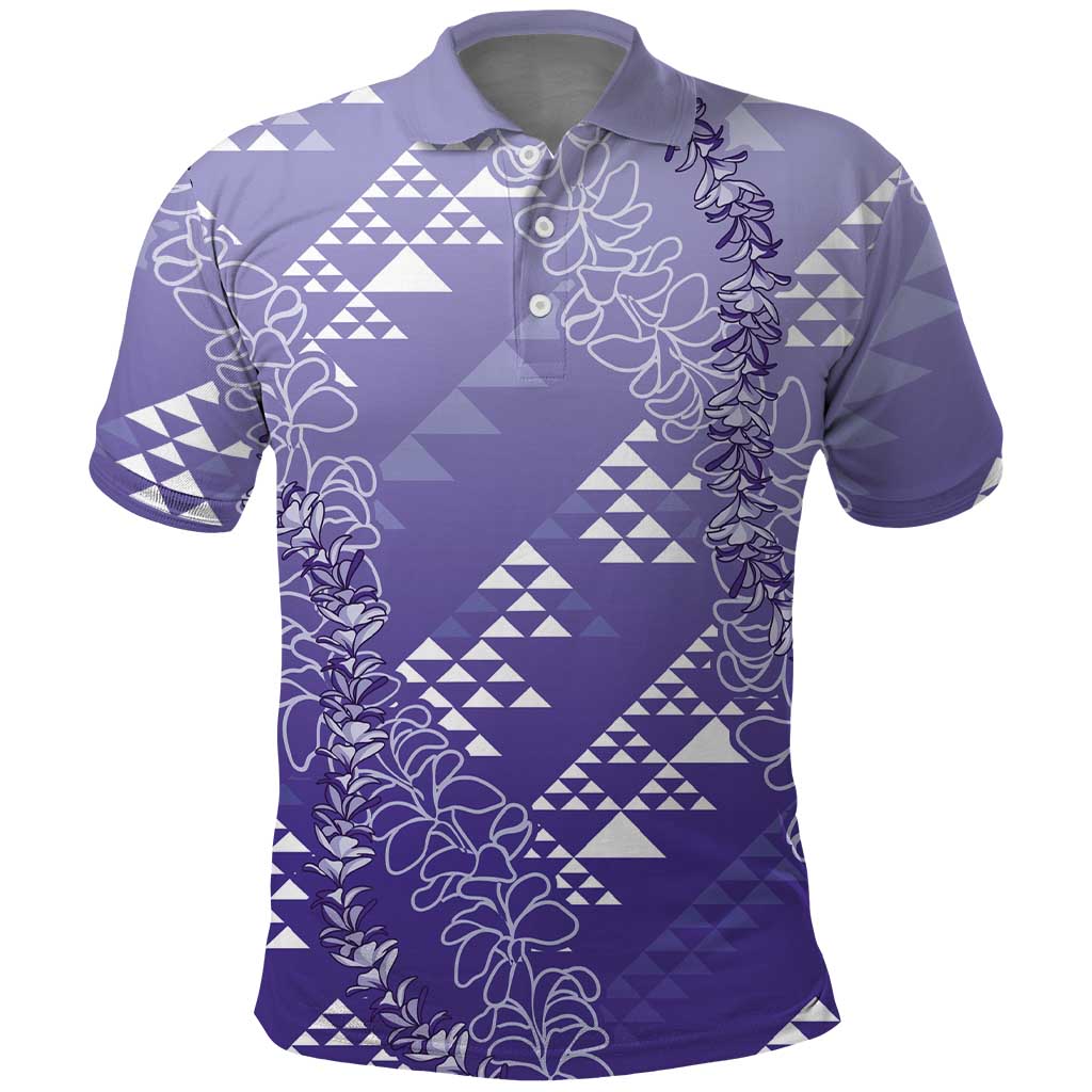 Hawaii Lavender Kapa Polo Shirt Vintage 'Ohe Kāpala Motifs Mix Plumeria Leis