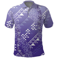 Hawaii Lavender Kapa Polo Shirt Vintage 'Ohe Kāpala Motifs Mix Plumeria Leis