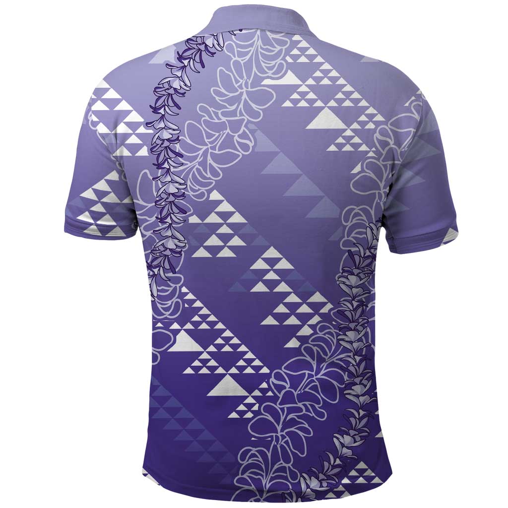 Hawaii Lavender Kapa Polo Shirt Vintage 'Ohe Kāpala Motifs Mix Plumeria Leis
