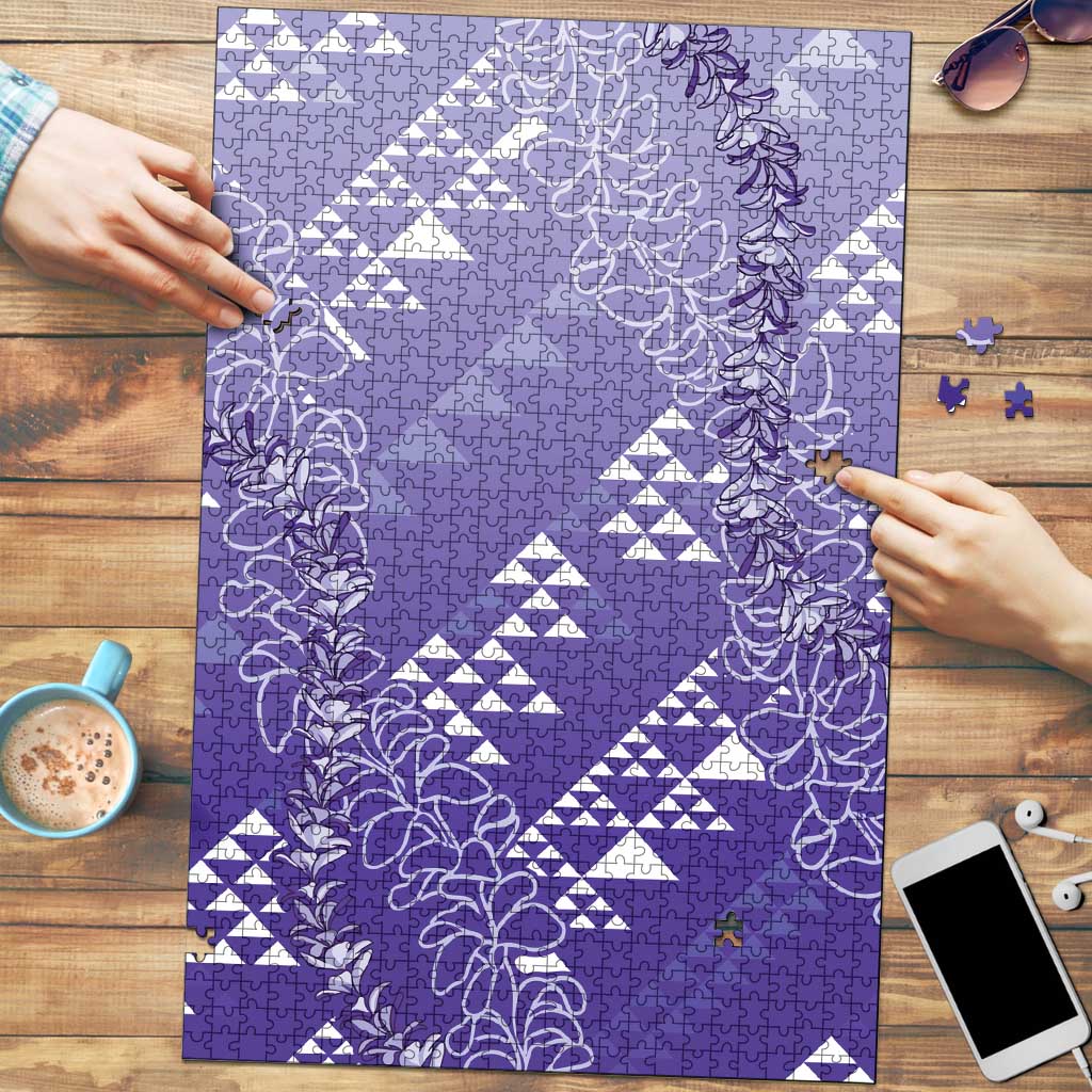 Hawaii Lavender Kapa Puzzle Vintage 'Ohe Kāpala Motifs Mix Plumeria Leis LT7 Lavender - Polynesian Pride