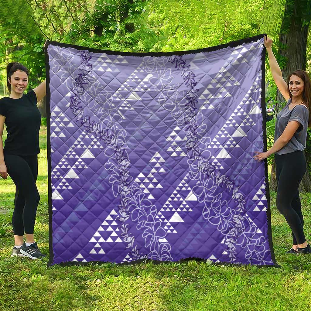 Hawaii Lavender Kapa Quilt Vintage 'Ohe Kāpala Motifs Mix Plumeria Leis