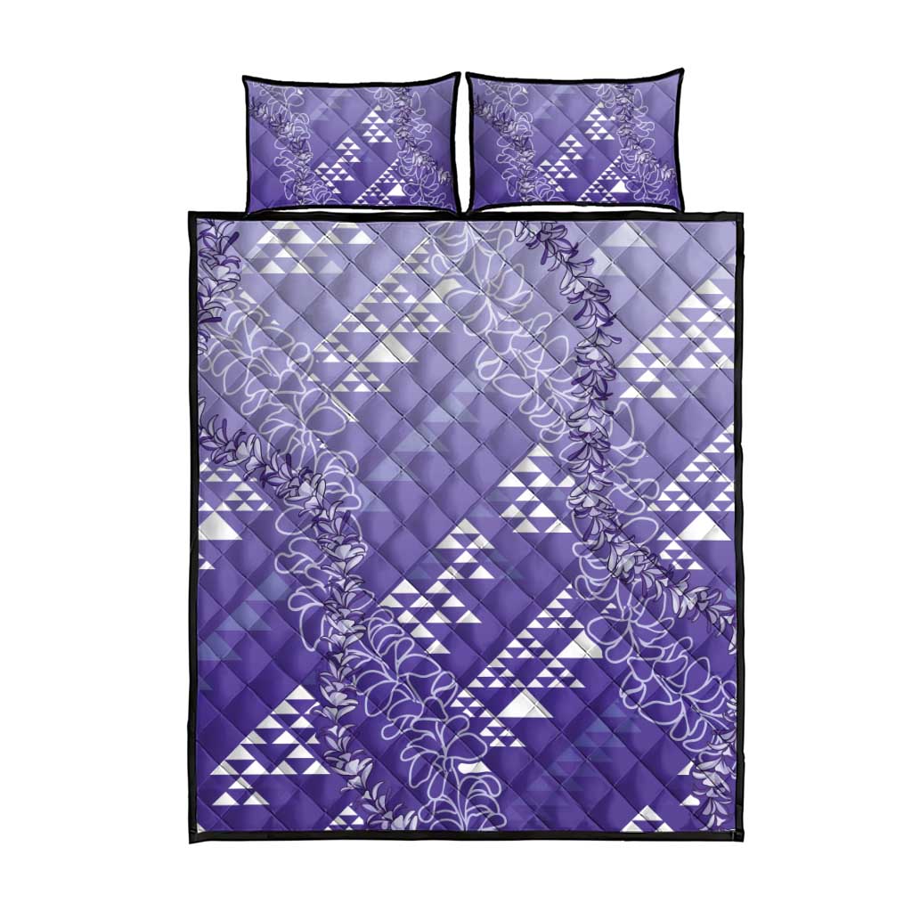 Hawaii Lavender Kapa Quilt Bed Set Vintage 'Ohe Kāpala Motifs Mix Plumeria Leis
