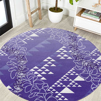 Hawaii Lavender Kapa Round Carpet Vintage 'Ohe Kāpala Motifs Mix Plumeria Leis