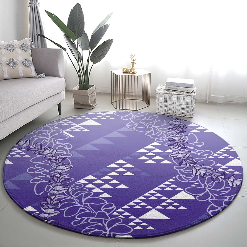 Hawaii Lavender Kapa Round Carpet Vintage 'Ohe Kāpala Motifs Mix Plumeria Leis