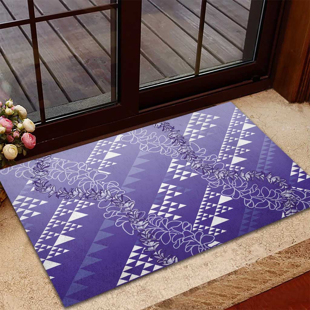 Hawaii Lavender Kapa Rubber Doormat Vintage 'Ohe Kāpala Motifs Mix Plumeria Leis