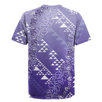 Hawaii Lavender Kapa Rugby Jersey Vintage 'Ohe Kāpala Motifs Mix Plumeria Leis LT7 - Polynesian Pride