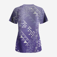 Hawaii Lavender Kapa Scrub Top Vintage 'Ohe Kāpala Motifs Mix Plumeria Leis