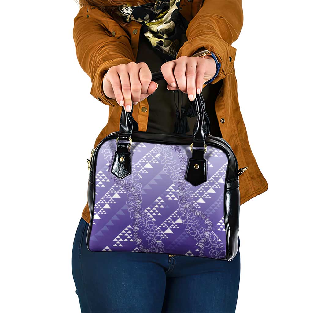 Hawaii Lavender Kapa Shoulder Handbag Vintage 'Ohe Kāpala Motifs Mix Plumeria Leis LT7 One Size Lavender - Polynesian Pride