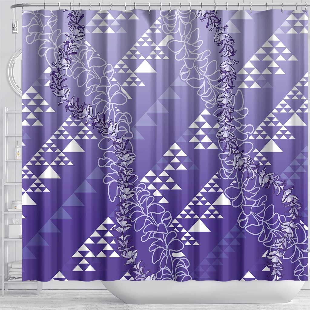 Hawaii Lavender Kapa Shower Curtain Vintage 'Ohe Kāpala Motifs Mix Plumeria Leis LT7 - Polynesian Pride