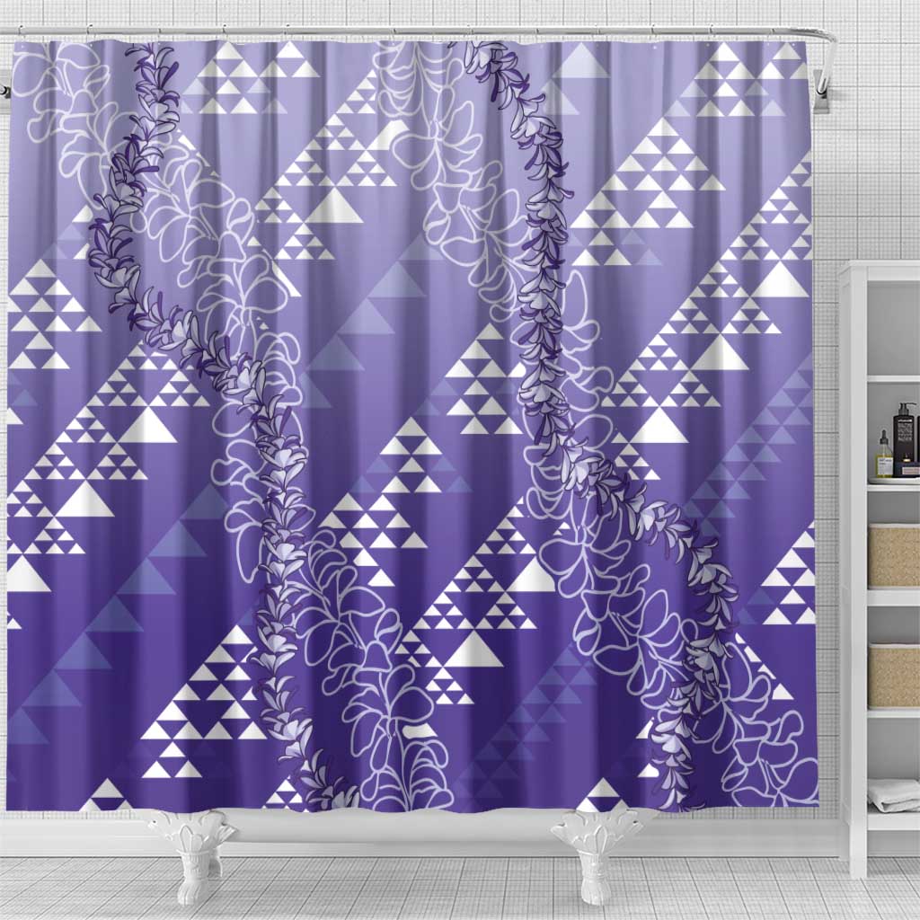 Hawaii Lavender Kapa Shower Curtain Vintage 'Ohe Kāpala Motifs Mix Plumeria Leis LT7 - Polynesian Pride
