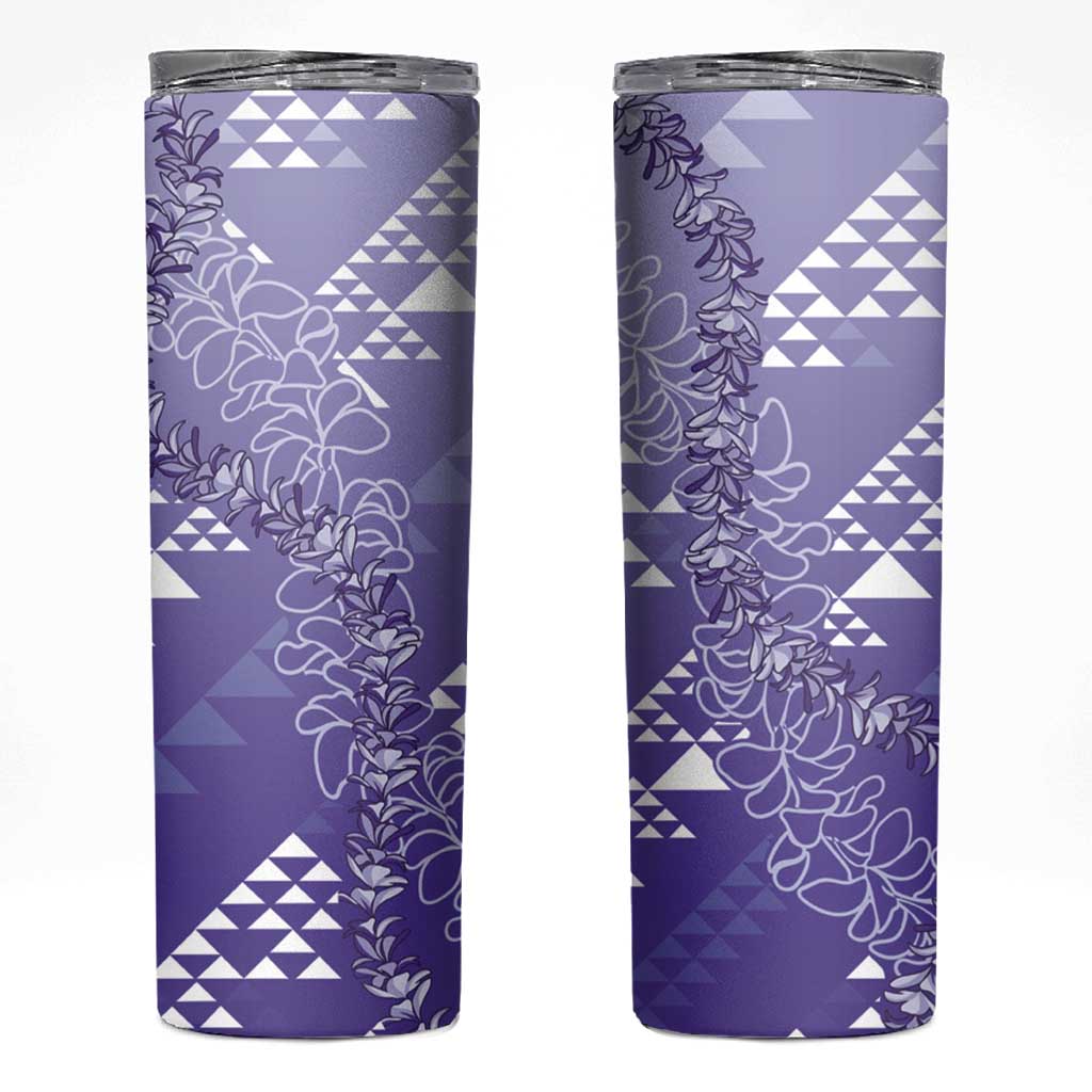 Hawaii Lavender Kapa Skinny Tumbler Vintage 'Ohe Kāpala Motifs Mix Plumeria Leis LT7 Lavender - Polynesian Pride