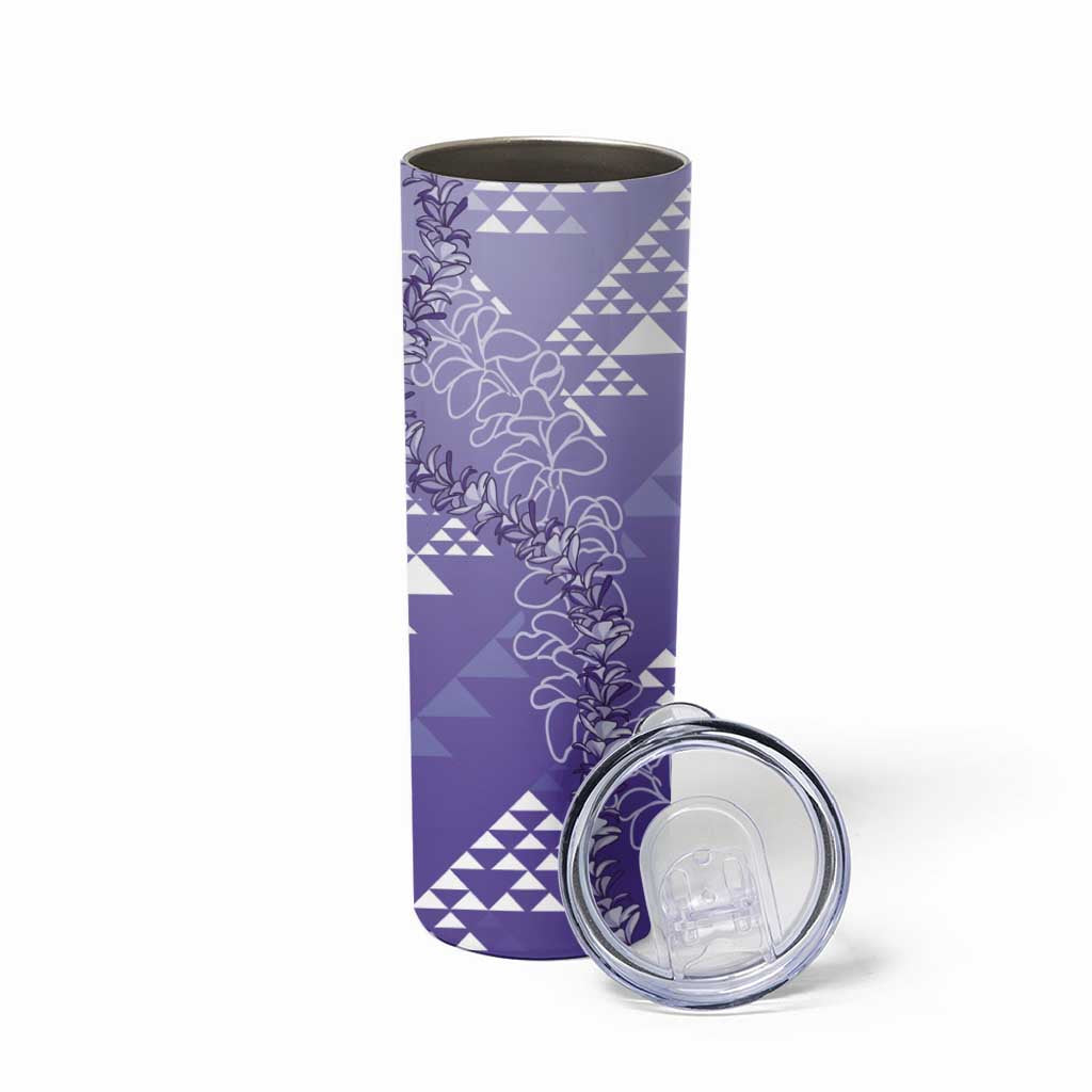 Hawaii Lavender Kapa Skinny Tumbler Vintage 'Ohe Kāpala Motifs Mix Plumeria Leis