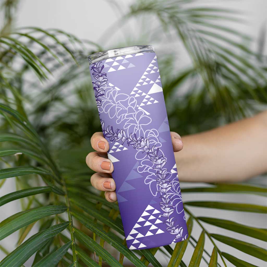 Hawaii Lavender Kapa Skinny Tumbler Vintage 'Ohe Kāpala Motifs Mix Plumeria Leis
