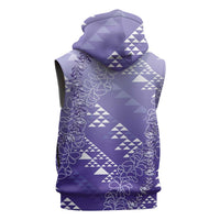 Hawaii Lavender Kapa Sleeveless Zip Hoodie Vintage 'Ohe Kāpala Motifs Mix Plumeria Leis LT7 - Polynesian Pride