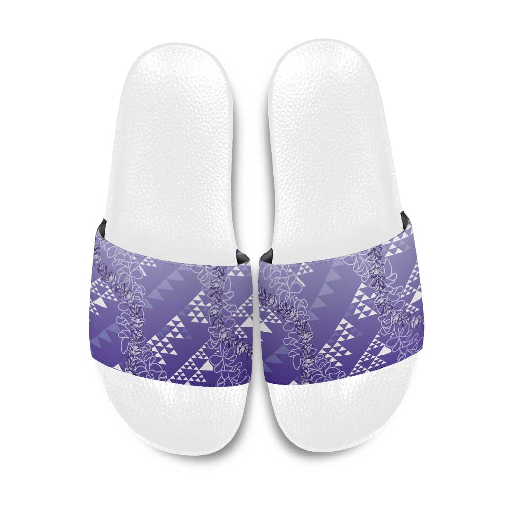 Hawaii Lavender Kapa Slide Sandals Vintage 'Ohe Kāpala Motifs Mix Plumeria Leis LT7 Lavender - Polynesian Pride