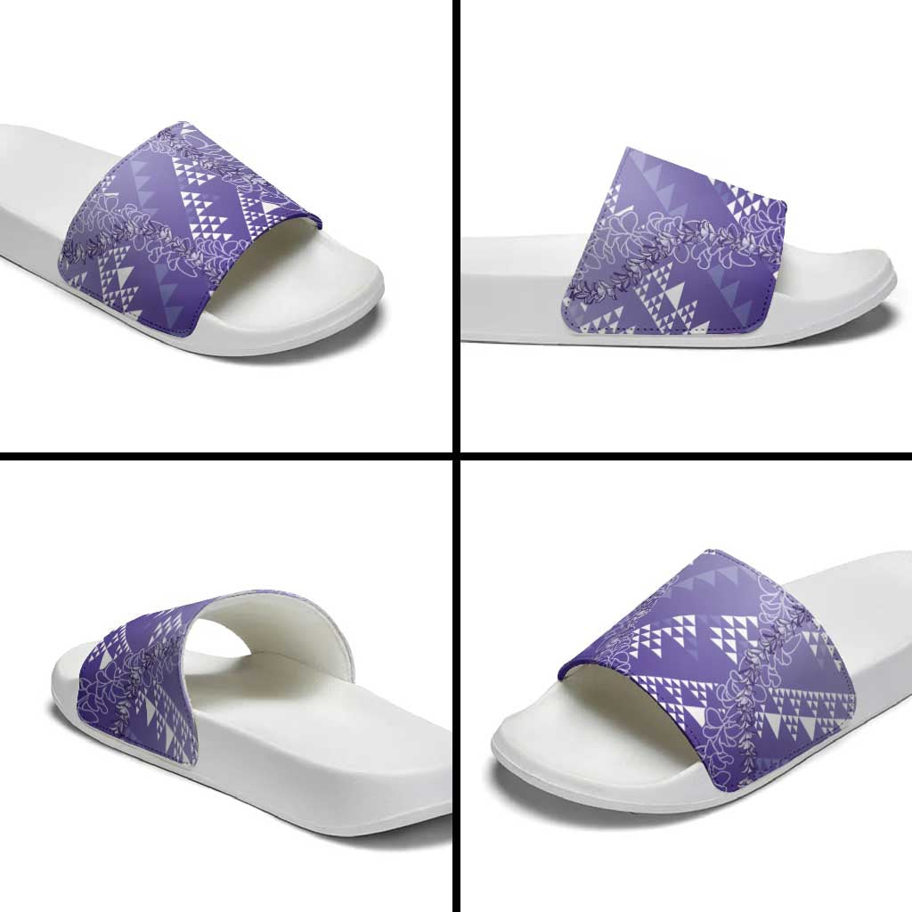 Hawaii Lavender Kapa Slide Sandals Vintage 'Ohe Kāpala Motifs Mix Plumeria Leis LT7 - Polynesian Pride
