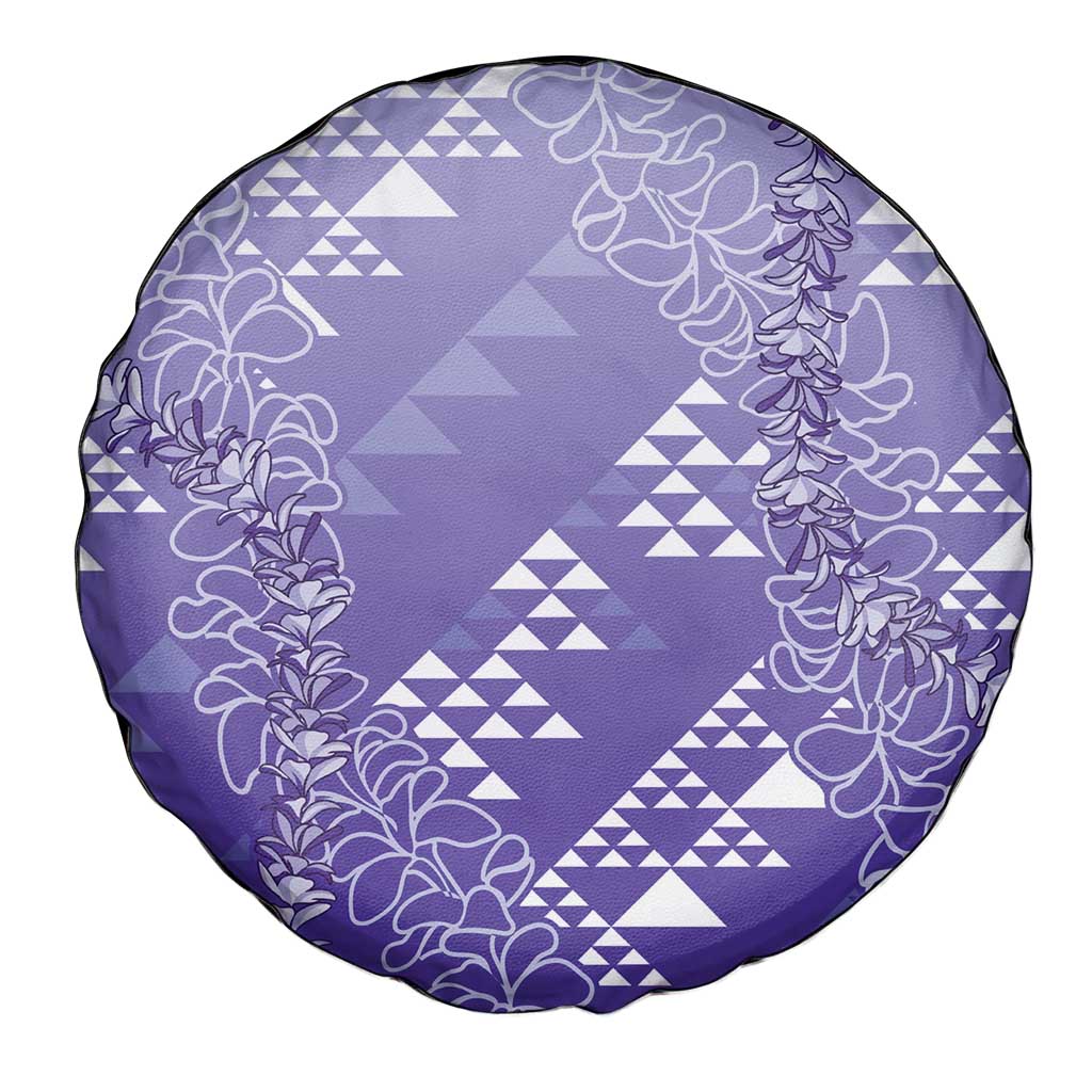 Hawaii Lavender Kapa Spare Tire Cover Vintage 'Ohe Kāpala Motifs Mix Plumeria Leis LT7 - Polynesian Pride