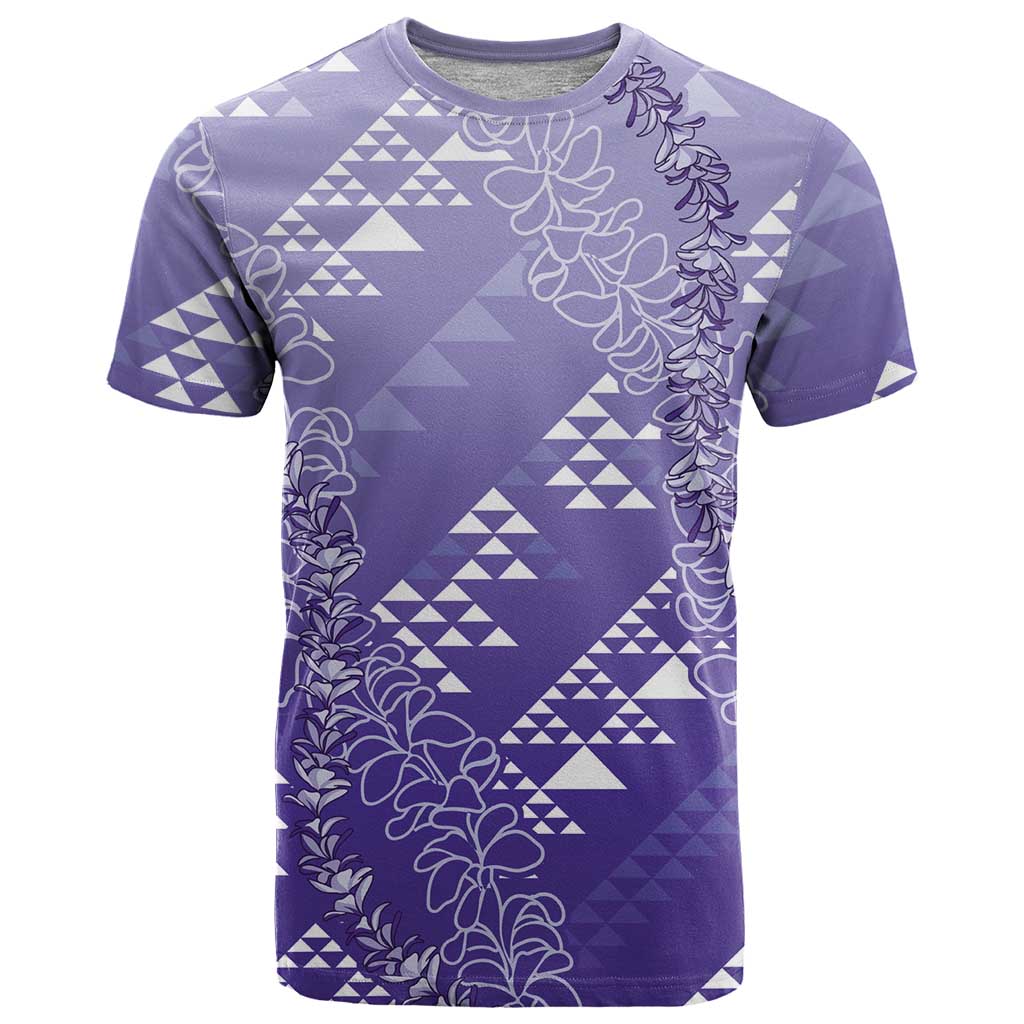 Hawaii Lavender Kapa T Shirt Vintage 'Ohe Kāpala Motifs Mix Plumeria Leis LT7 Lavender - Polynesian Pride