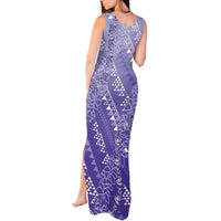 Hawaii Lavender Kapa Tank Maxi Dress Vintage 'Ohe Kāpala Motifs Mix Plumeria Leis LT7 - Polynesian Pride