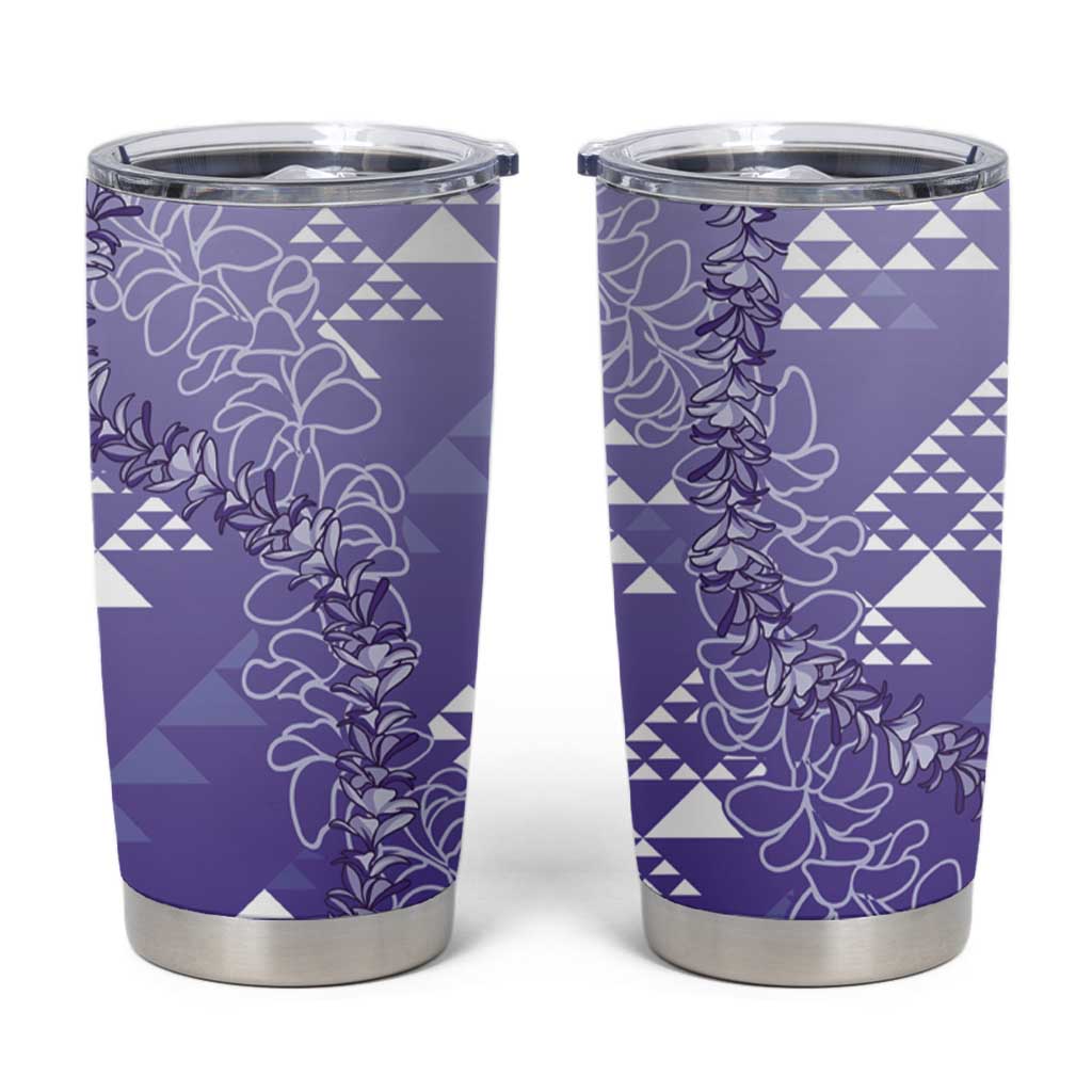 Hawaii Lavender Kapa Tumbler Cup Vintage 'Ohe Kāpala Motifs Mix Plumeria Leis