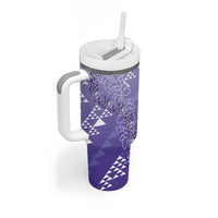 Hawaii Lavender Kapa Tumbler With Handle Vintage 'Ohe Kāpala Motifs Mix Plumeria Leis LT7 - Polynesian Pride